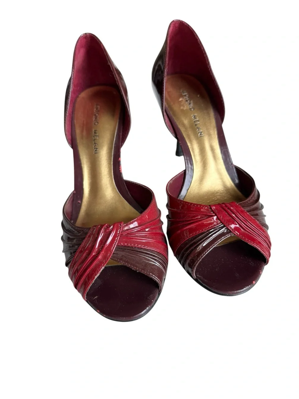 ANTONIO MELANI Burgundy Red Patent Leather D'Orsay Peep-Toe Heels Size 8.5 Voila